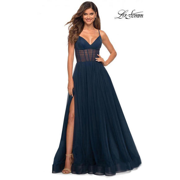 La Femme Dresses & Skirts - New LA FEMME ILLUSIONS A-LINE TULLE BALL GOWN In Midnight Size 4 $448